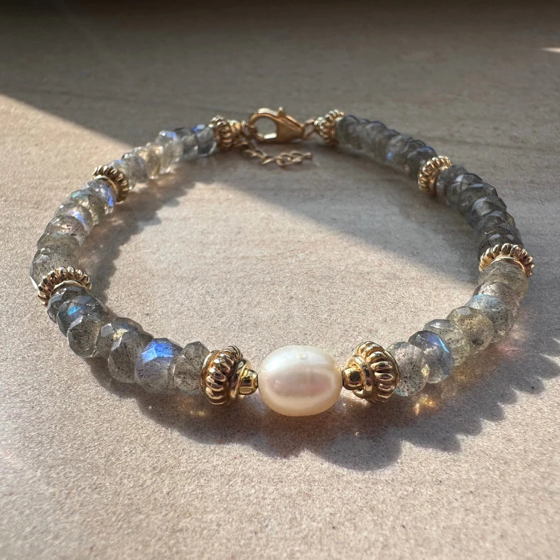 Labradorite Bracelet - 925 Sterling Silver With Pearls