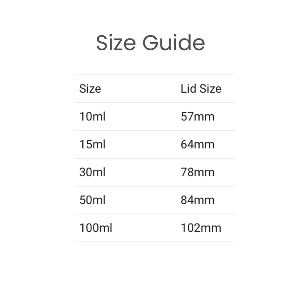 Glass Dropper Cap Silver SIZE CHART