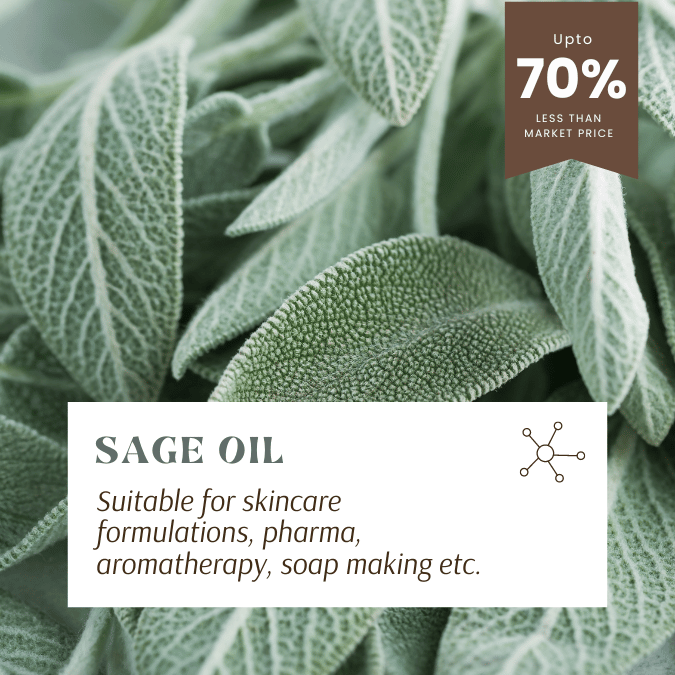 Pure sage essential oil for aromatherapy, skin care, candle making, soap making