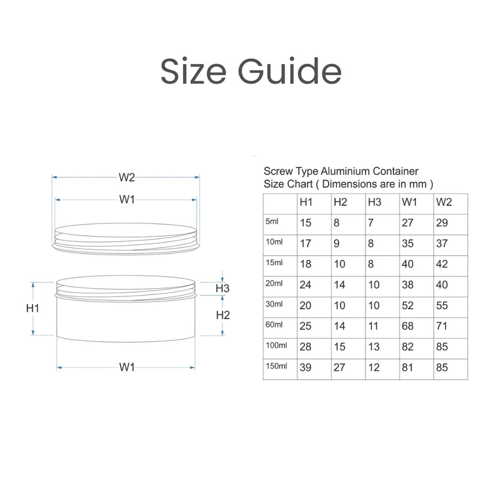 Tin Container with Lid Size Chart